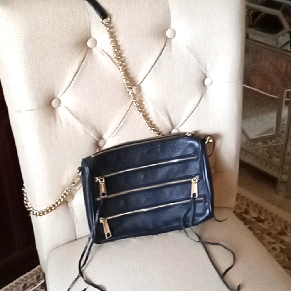 Rebecca Minkoff Black Leather Crossbody 3 zippers like new inside great conditio